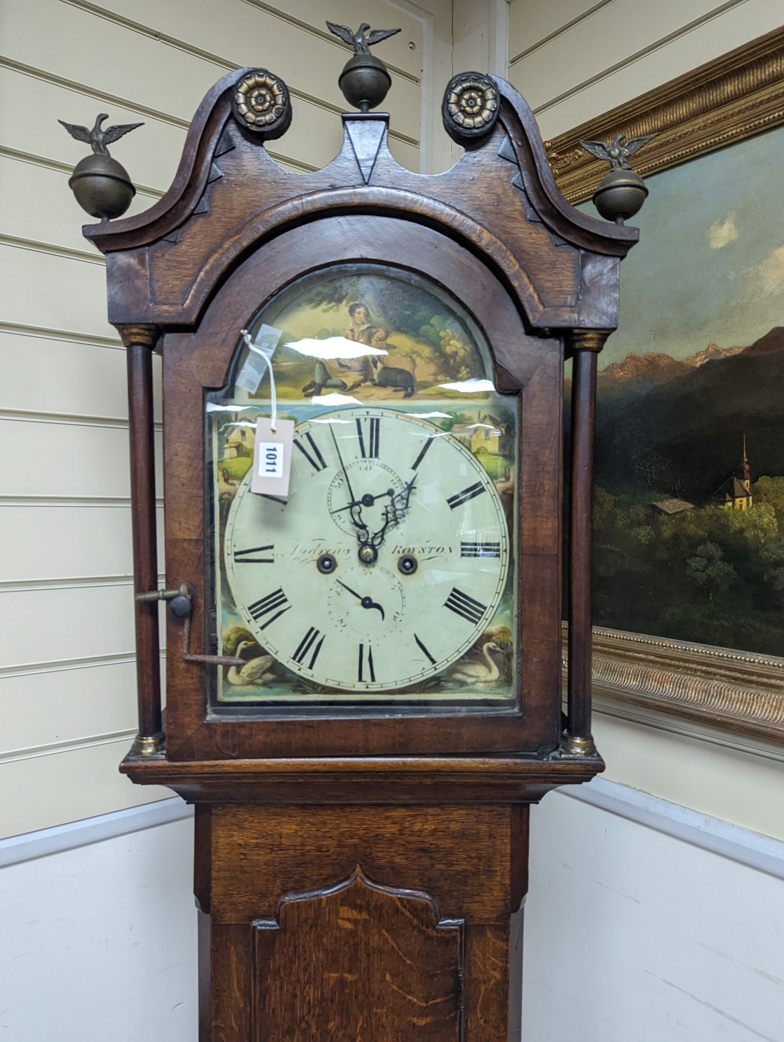 A George III 8 day oak cased longcase clock, height 217cm